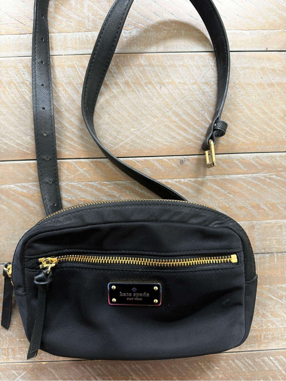 Kate Spade Sophy Wilson Road Black Nylon Medium Fanny Crossbody Gold Hardwear